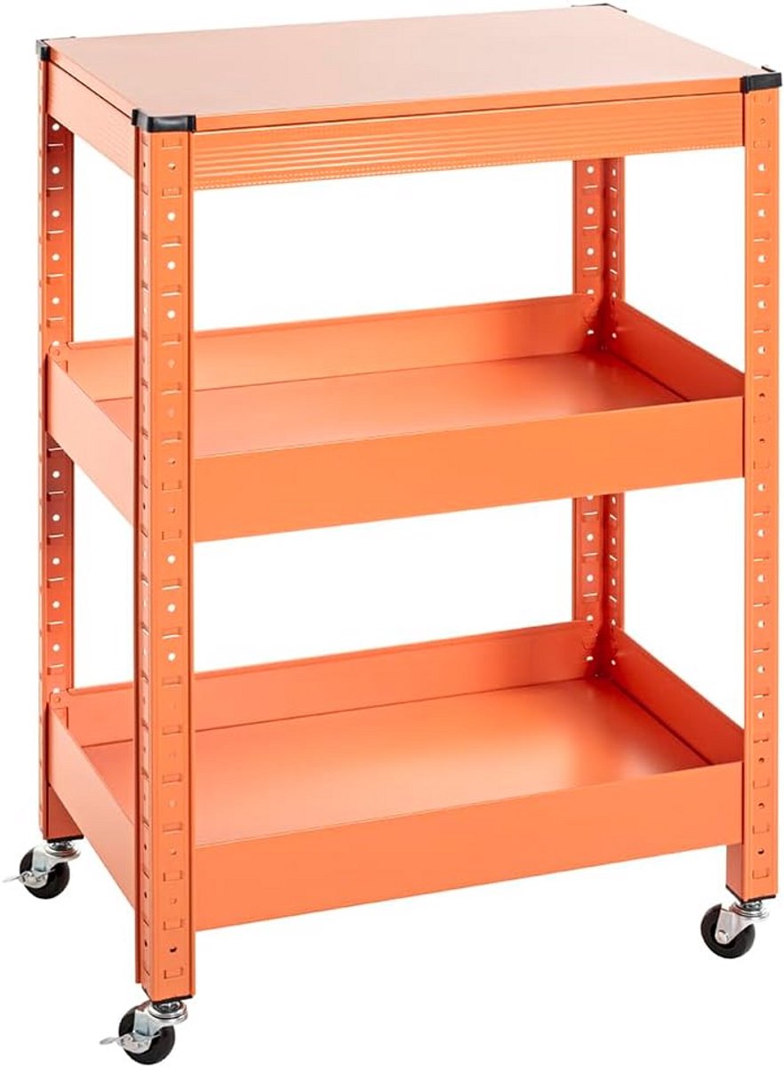 Moderne Metalen Serveerwagen Oranje - Verrijdbaar en In Hoogte Verstelbaar