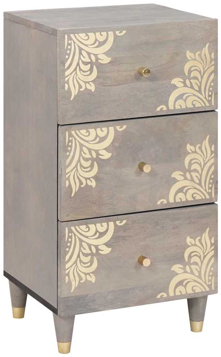 vidaXL - Dressoir - Grijs - en - Goud - 40 - x - 33 - x - 75 - cm - Massief - Mango - Hout