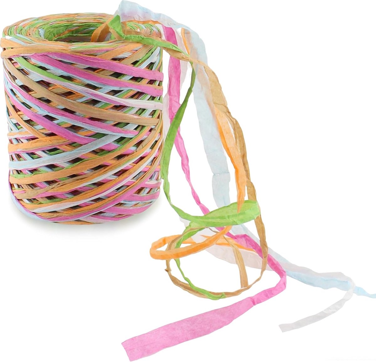 Daity 1 stuk raffiapapierlint - 79 meter - gekleurd mat inpaktouw - gemengd natuurlijk touw - raffia inpaktouw - kerstcadeauverpakking (5 kleuren - bruin - wit - roze - groen - oranje)