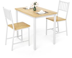 Eettafelset - bartafel met 2 eetbanken - keukentafel met stoelen - industriële ontbijttafel - voor keuken woonkamer feestzaal rustiek - natuurlijke kleuren en wit