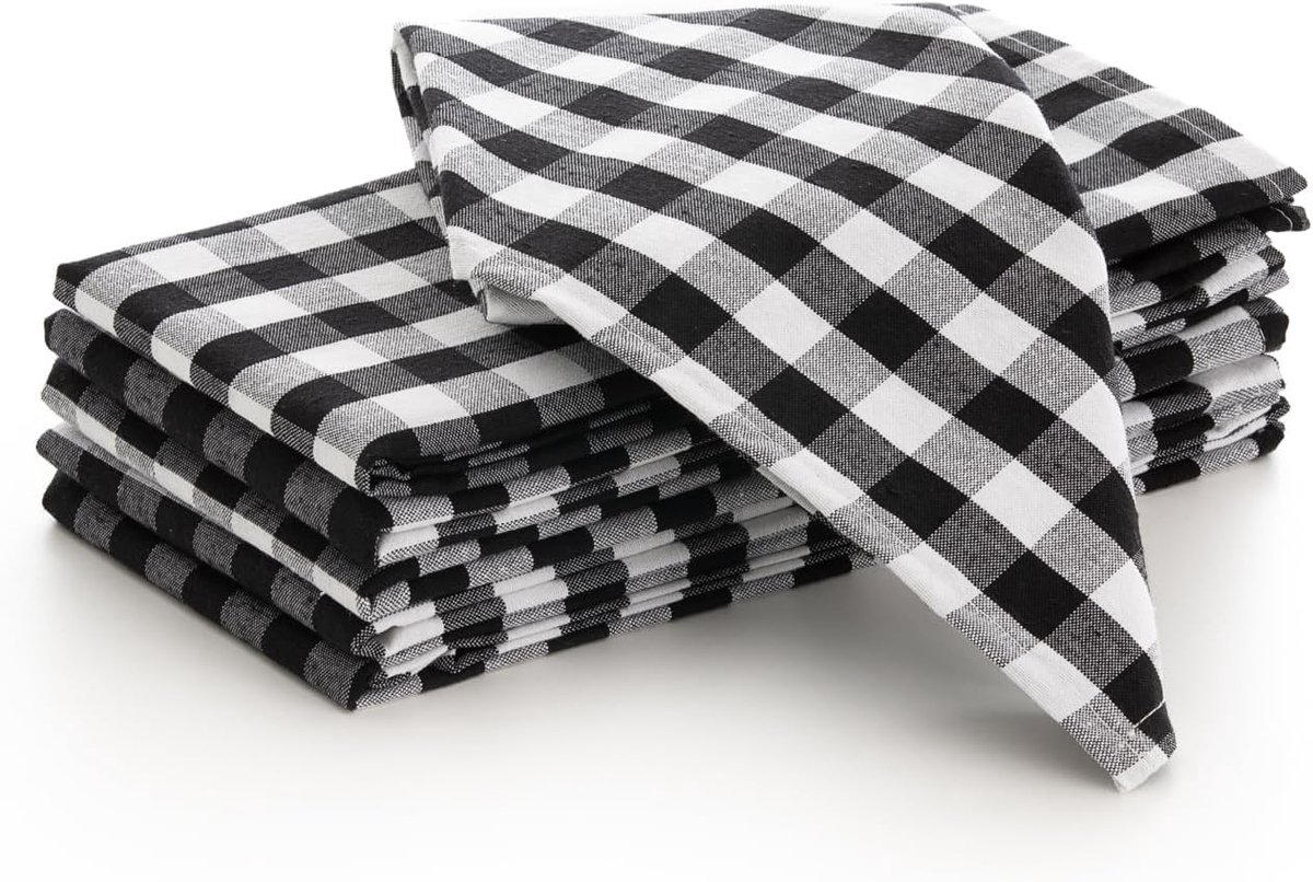 Set van 6 Stoffen Servetten Zwart Geruit 45x45 cm Robuust Katoenmix Horeca Kwaliteit