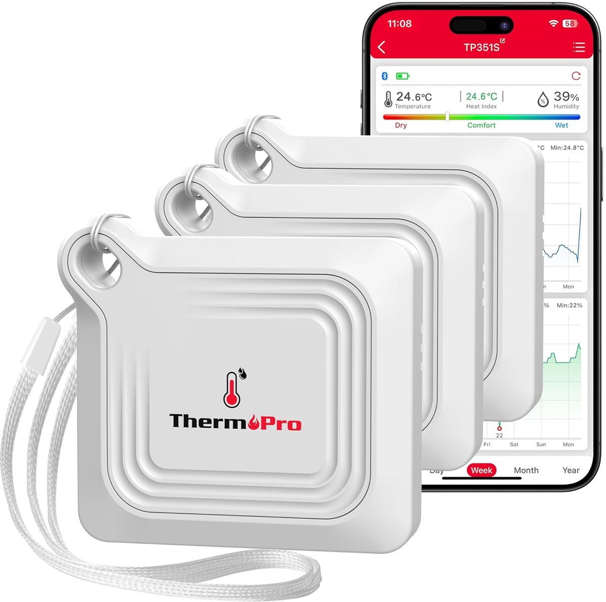 Draadloze Thermometer en Hygrometer met Bluetooth: Temperatuur en Vochtigheid Monitor met App & Dataopslag