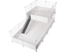 Modulaire C&C Kooi voor Cavia's en Kleine Huisdieren met Loft en Witte Bak