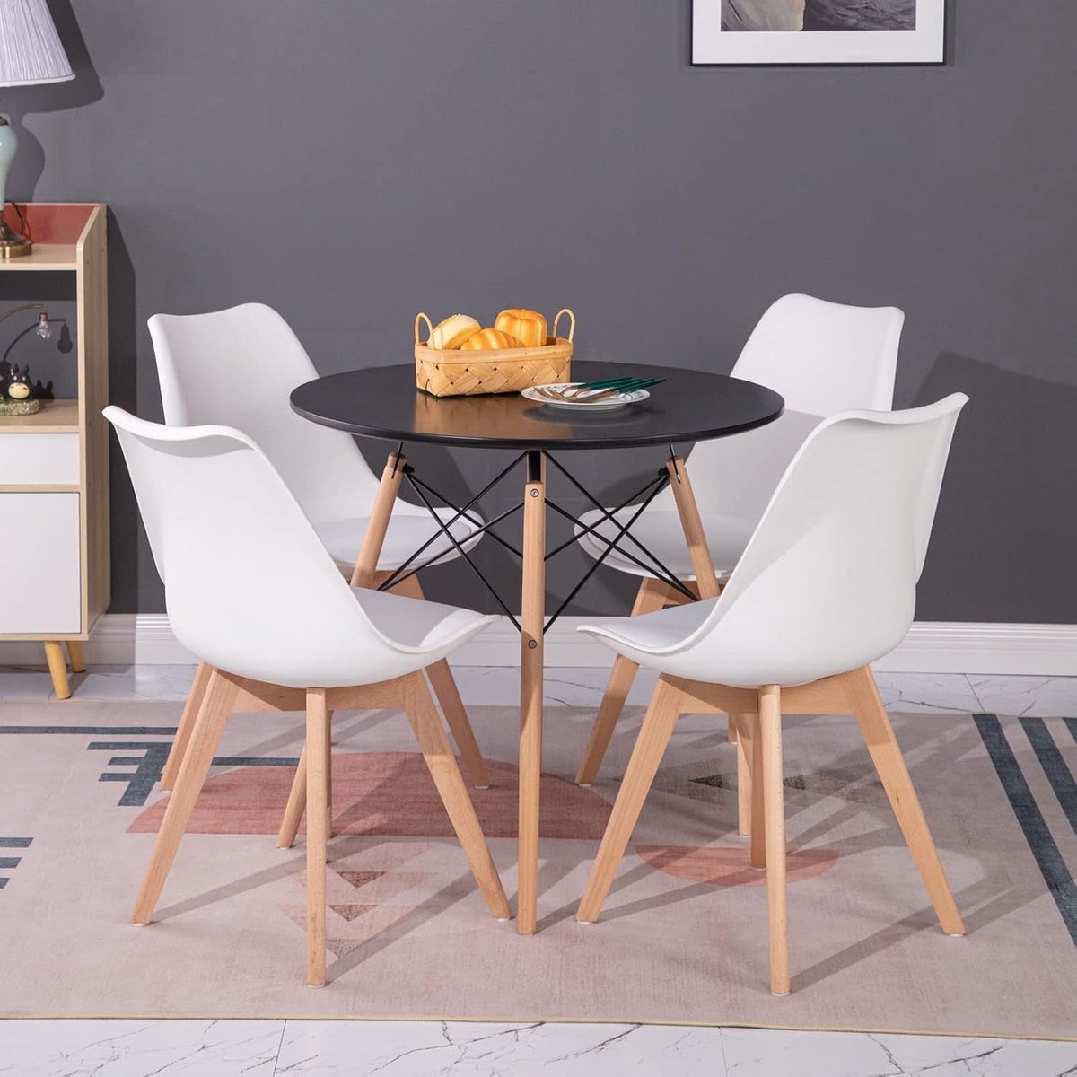 Ronde Eettafel Set met 4 Stoelen voor Keuken of Woonkamer - Compact Eetkamerset