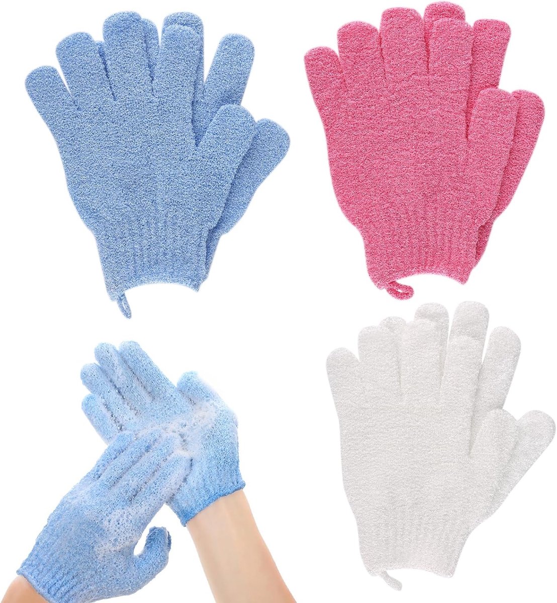 Exfoliërende Douchehandschoenen Set (6 Stuks) voor Diepe Scrub en Huidverjonging