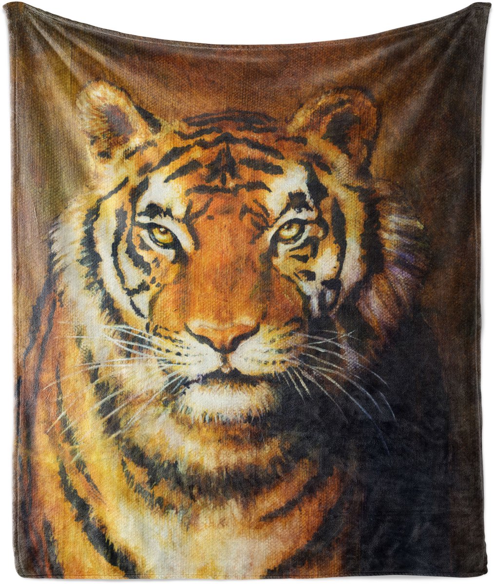 ABAKUHAUS Tijger Zachte Flanellen Fleece Deken, Olieverfschilderij met Dierenmotief, Gezellige Pluche Plaid, 175 x 230 cm, Zwart Lichtbruin