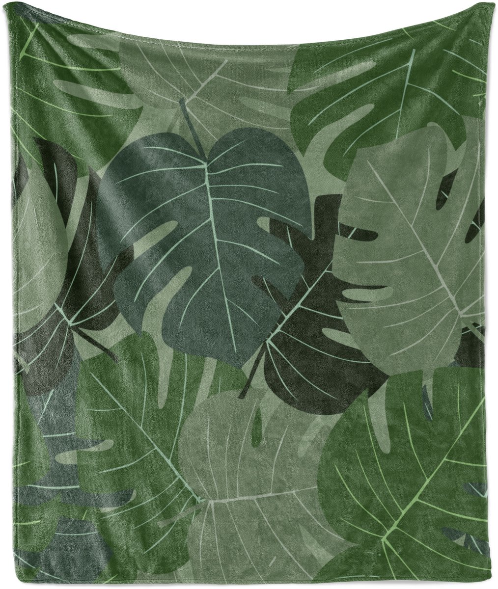 ABAKUHAUS Bosgroene Zachte Flanellen Fleece Deken, Camouflage Palmbladeren, Gezellige Pluche Plaid, 125 x 175 cm, Wit Groen Lichtgroen