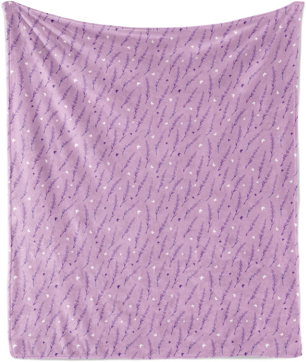 ABAKUHAUS Vintage zachte flanellen fleece deken met bloemenprint, lavendelkleurige vlinders, knusse pluche plaid, 175 x 230 cm, paarse kwarts en wit