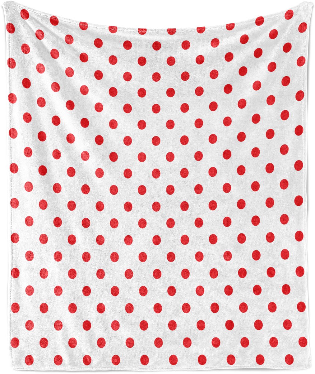 ABAKUHAUS rode zachte flanellen fleece deken, landelijke picknick stippen, knusse pluche plaid, 125 x 175 cm, wit en vermiljoen