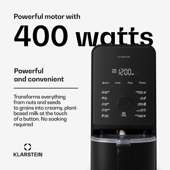 Klarstein Marcia Touch notenmelkmaker, 1200 W plantaardige melkmaker, 12 programma's, zelfreinigend, LCD-touchdisplay, 1,2 l roestvrijstalen kan, amandel-, haver- en sojamelkmaker van Merkloos — afbeelding 3