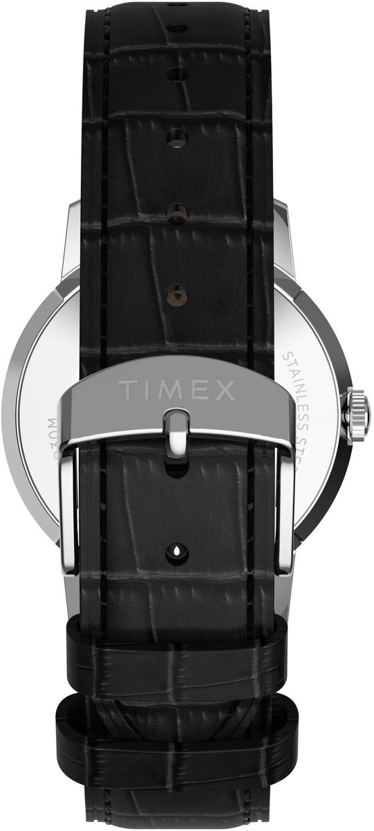 Timex Marlin Quartz Quartz Analoog Horloge Zwart En Zilverkleurig Kast Gemaakt Van 100% Roestvrij Staal En Een Armband Van 100% Leer 34 TW2Y37600AJ