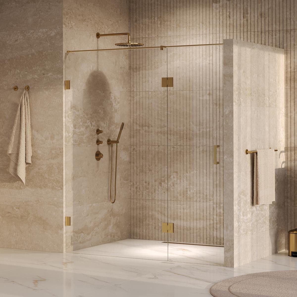 Brauer Void - Nisdeur - 2-Delig - Helder Glas - 170 x 200 cm - Omkeerbaar - met Draaideur 70 cm - Aan Glas - incl. Glascoating - PVD Goud
