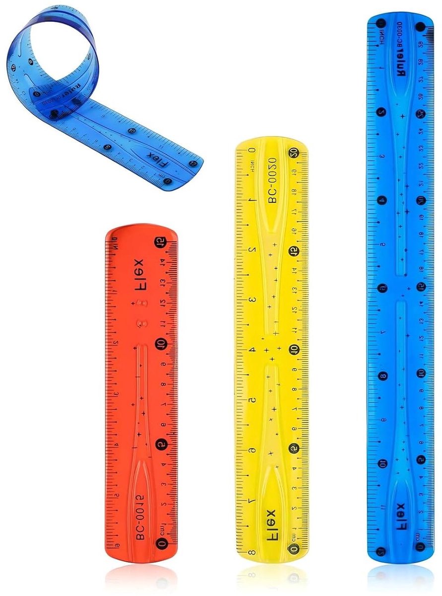 Liniaal set van 3 stuks in verschillende kleuren en lengtes