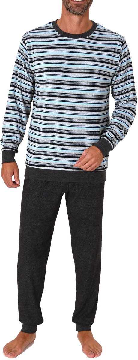 Norman badstof heren pyjama - Stripes - Warme winter pyjama - 56 - Blauw