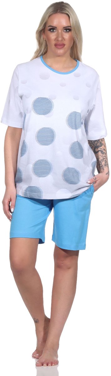 Normann Dames Pyjama Shorty met korte mouwen in Polka Dot Optics - Ook in Oversizes blau