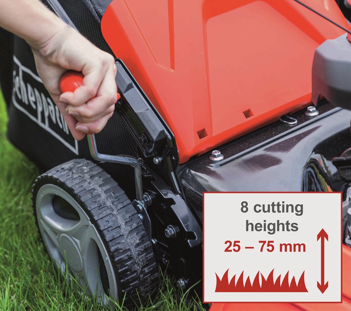 Scheppach Grasmaaier Benzine MS161-46 - Zelfrijdend - Mulchfunctie - 46cm maaibreedte - 4-takt - 150cc - 3,5pk - Voor tuinen tot 1000m² - met 55L opvangbak – foto 2
