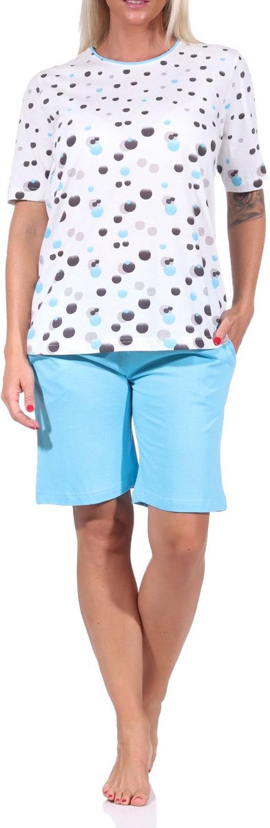 Normann Dames shorty pyjama met korte mouwen in polkadot-look - ook in overmaten blau