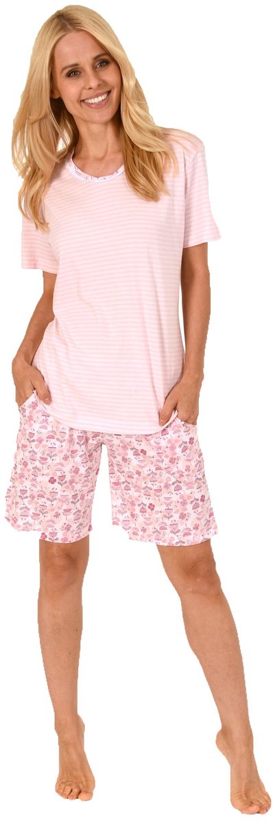 Normann Elegante dames shorty pyjama korte mouw met kanten randje - ook in oversize rosa