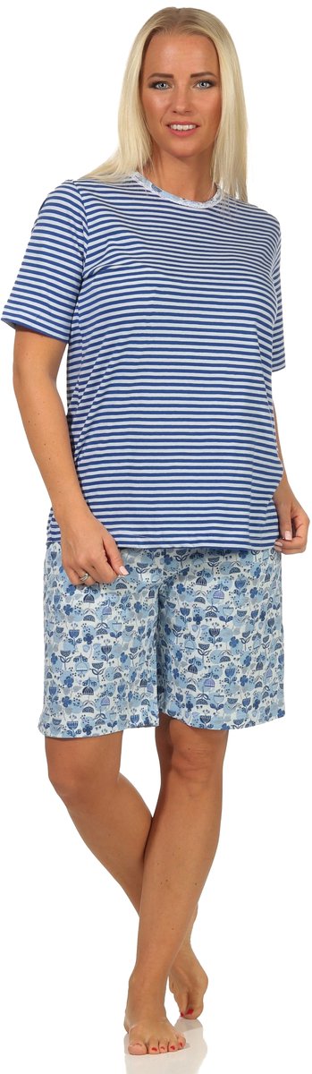 Normann Elegante dames shorty pyjama korte mouw met kanten randje - ook in oversize hellblau