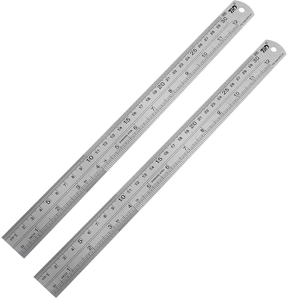 Set van 2 Flexibele 30cm Roestvrijstalen Linialen met Centimeter en Inch Maatvoering