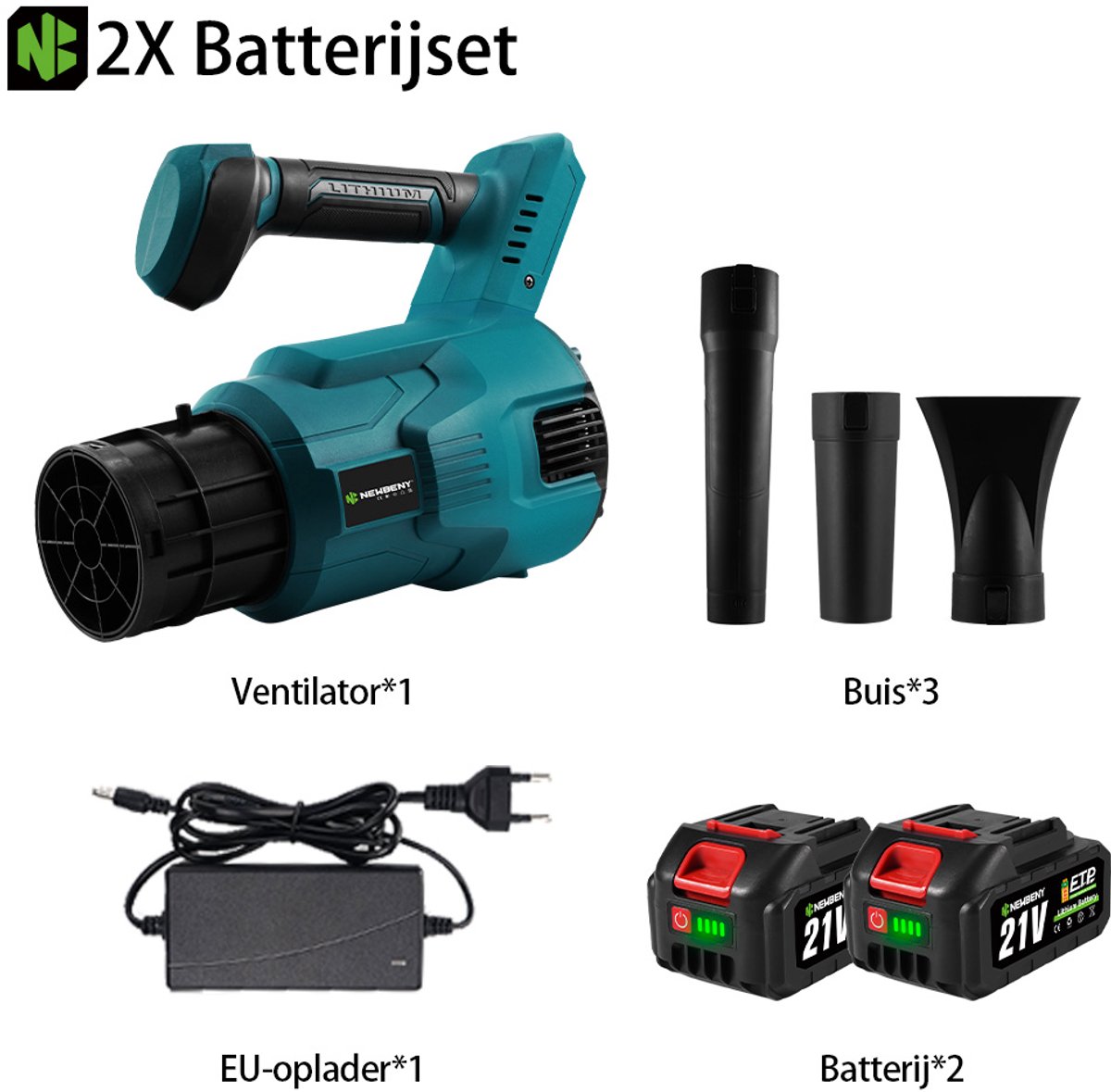 NewBeny Accu Bladblazer - 288 km/u Elektrische Bladblazer - 6 versnellingen - Borsteloze motor - met 2x accu's - voor Tuinonderhoud, Oprit, Bladeren, Stof en Sneeuw – foto 3
