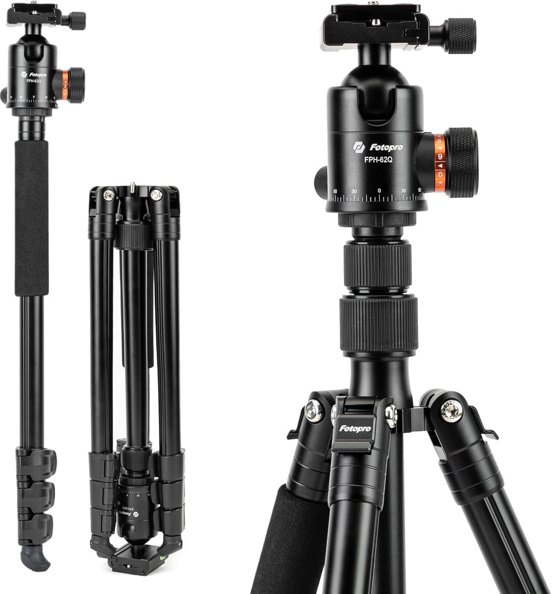 Professioneel 2-in-1 Camera Statief 165cm - Aluminium Reisstatief met Afneembare Monopod