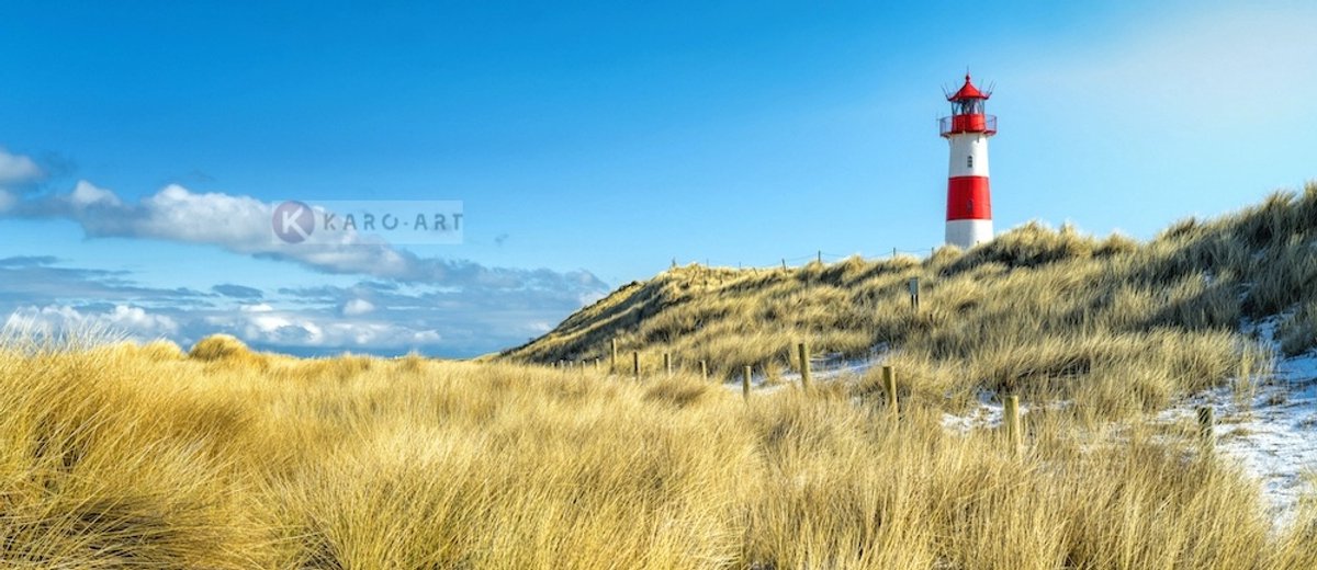 karo-art Schilderij - Vuurtoren, blauw/groen/rood, 2 maten , print op canvas, premium print Multikleur