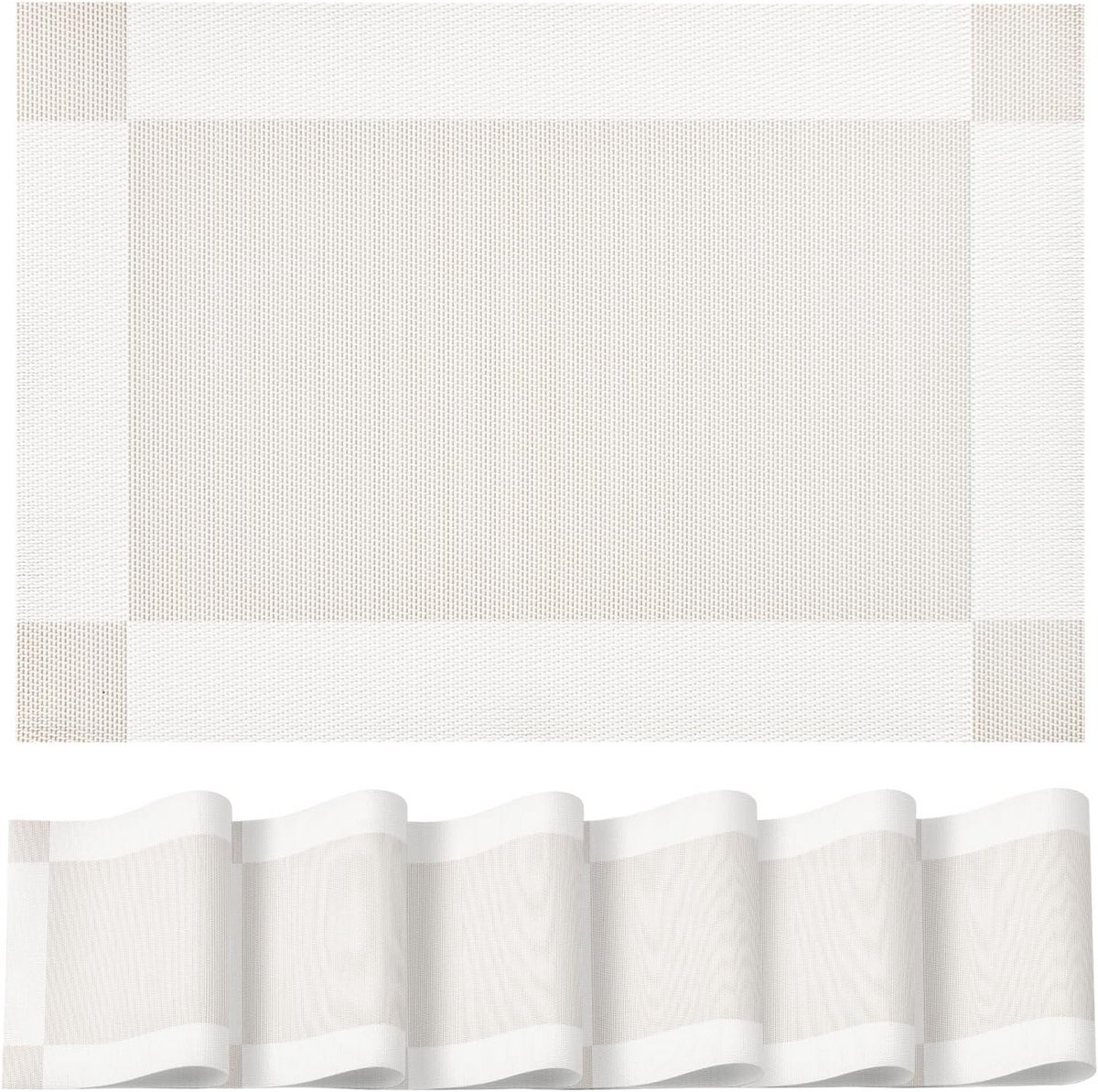 Set van 6 Beige Antislip PVC Placemats - Afveegbaar en Wasbaar Geweven Tafelbeschermers