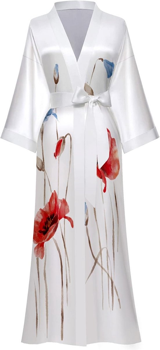 Lange Zijden Badjas voor Dames - Elegante Kimono in Satijnlook