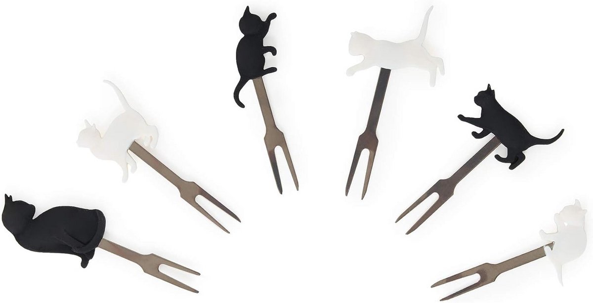 Set van 6 Herbruikbare Vorkjes voor Aperitief en Fingerfood - Duurzaam Katten Design