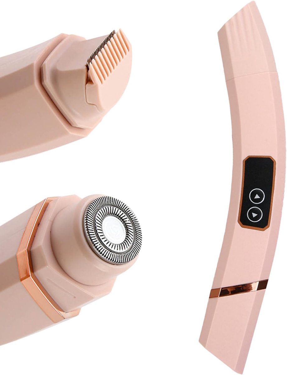 Ontharingsapparaat - 1 stuk - Elektrische trimmer - Elektrisch scheerapparaat met dubbele kop - 21,2 x 3,2 x 3,2 cm - USB oplaadbaar - Draagbaar ontharingsapparaat - Geschikt voor de gevoelige huid van oksels, clitoris, ledematen en onderarmen - Roze