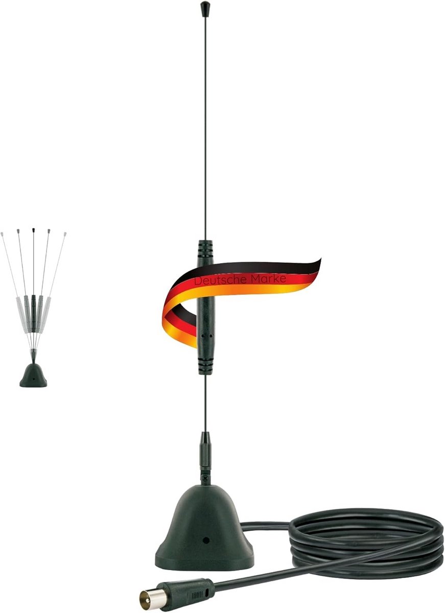 Actieve DVB-T2 HD Staafantenne voor Binnen en Buiten met Magnetische Voet en Versterker