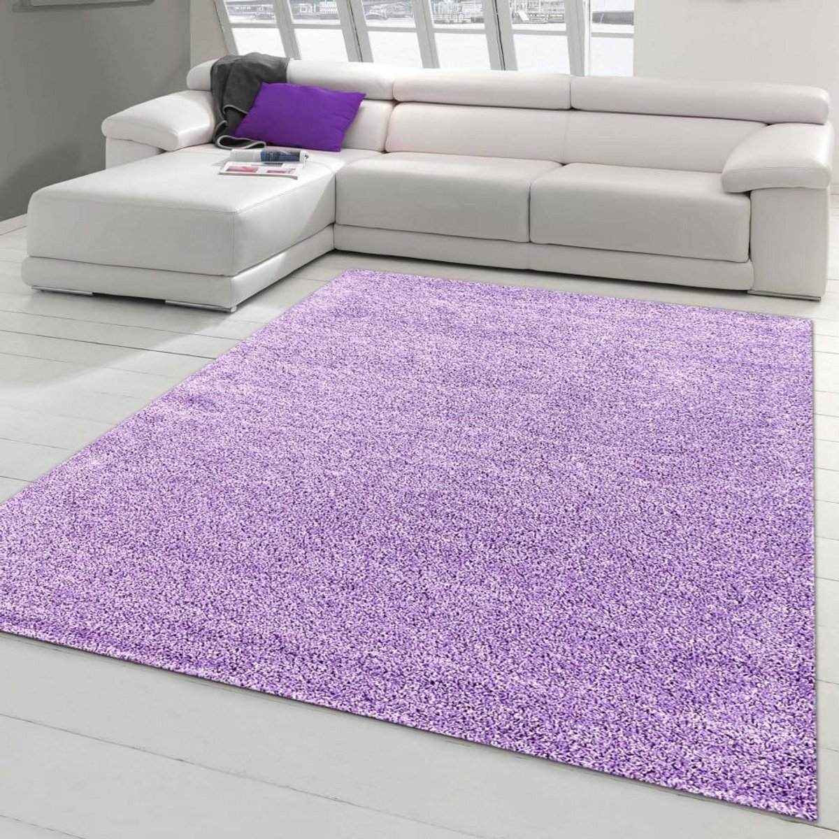 Ronde hoogpolig vloerkleed lila 200x290 cm - Geschikt voor vloerverwarming