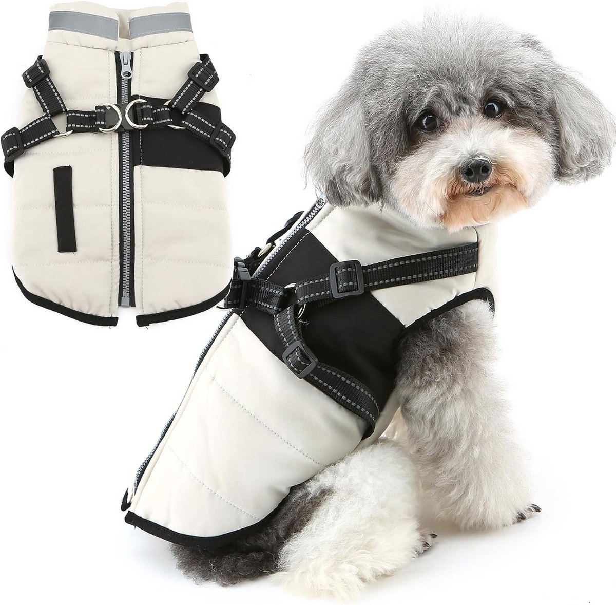 Warme Winterjas met Harnas voor Kleine Honden en Puppy's, Fleece Gevoerd en Reflecterend