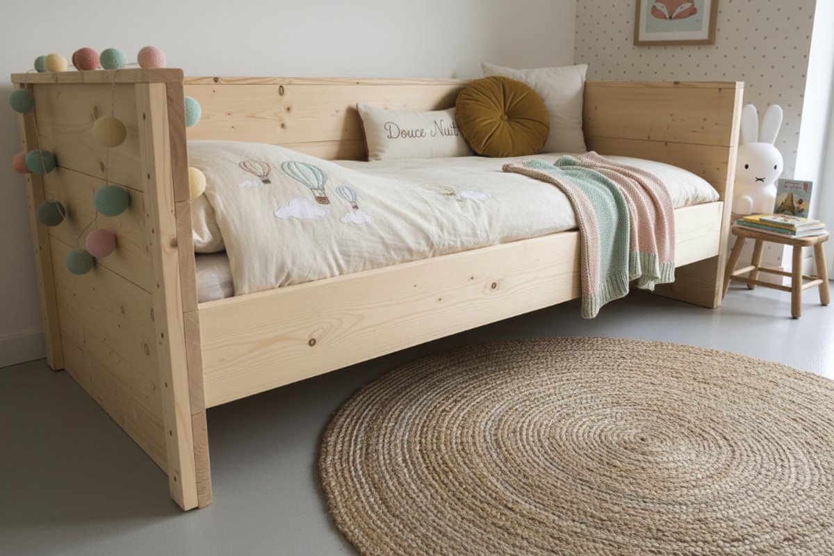 Rockwood® Bedbank Mike inclusief montage met lattenbodem en 1 combi opbergladenaturel onbehandeld