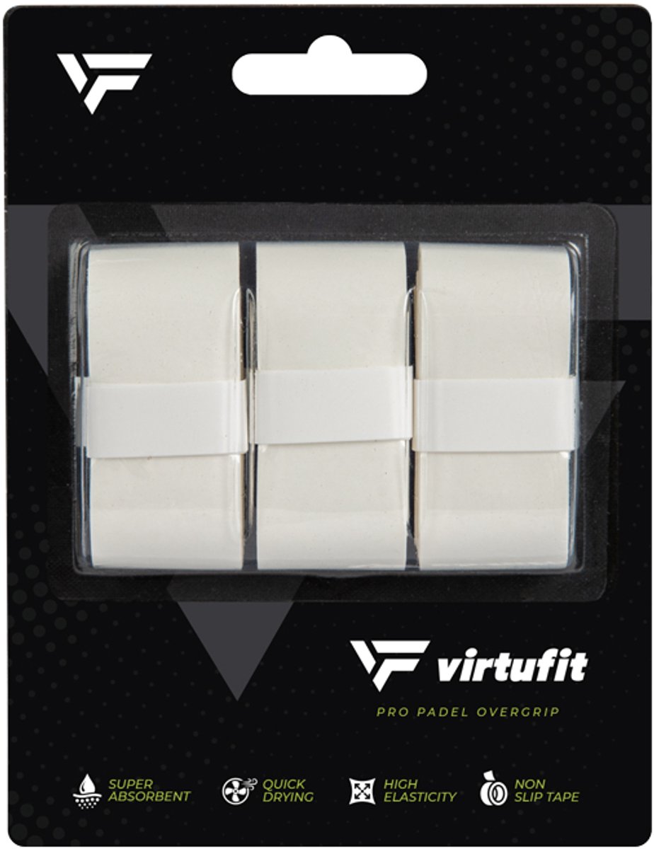 VirtuFit Pro Padel Overgrip - Wit - Set van 3 - Vochtabsorberend PU-materiaal