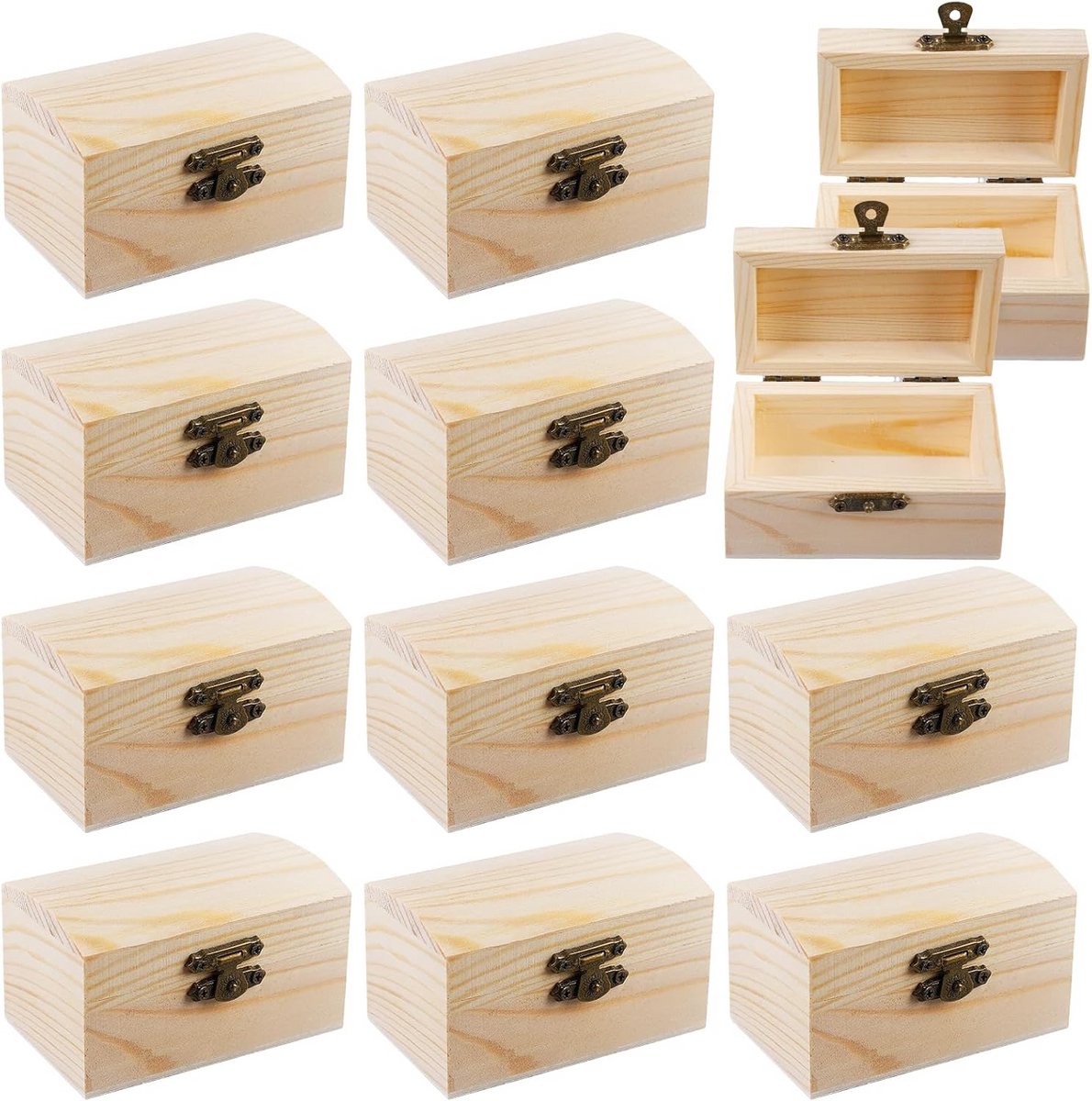Set van 12 Houten Mini Schatkistjes met Deksel voor Knutselen