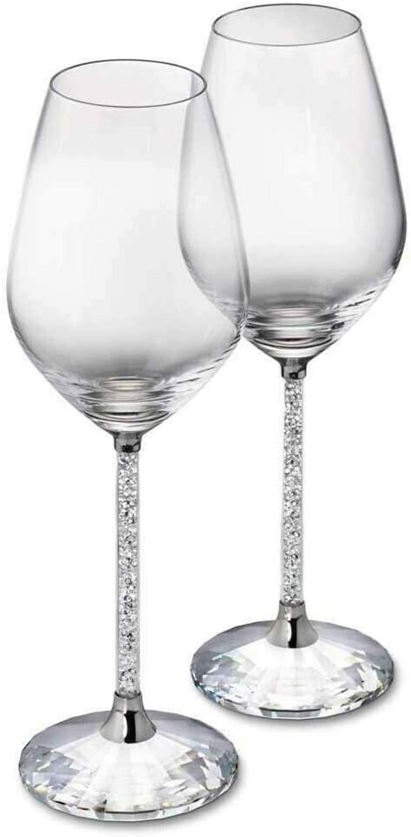 Set van 2 Luxe Wijnglazen met Kristal Diamant Vulling - Stijlvol Cadeau