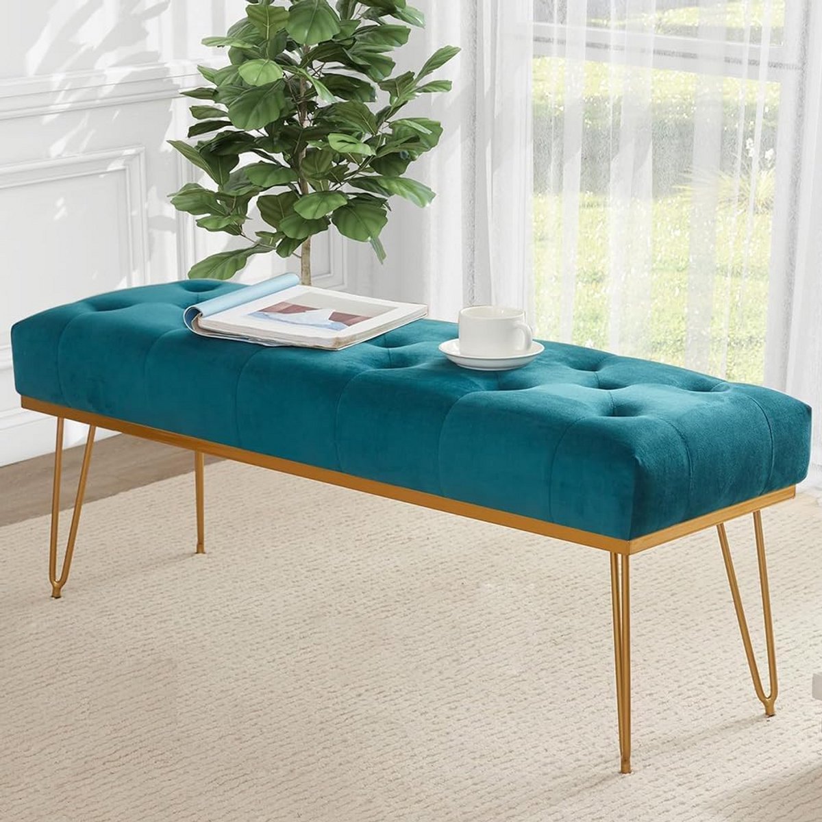 Comfortabele Stoffen Poef voor Slaapkamer of Woonkamer - Blauw