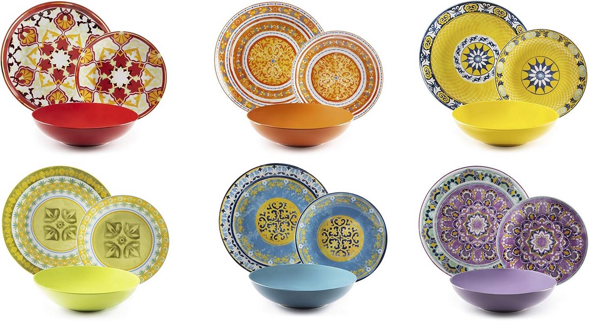 Chic Tafelservies Set Porselein Meerkleurig 21 Delen