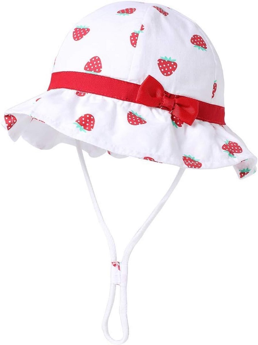 Zomer Baby Meisjes Zonnehoed Katoen UPF 50+ met Verstelbare Kinband Kersenprint