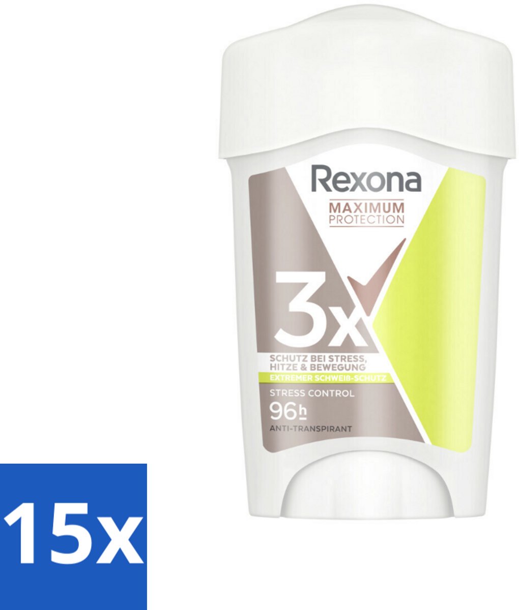 15 x Rexona Deodorant Stick Cream Maximum Protection Stress Control 45 ml - Anti-transpirant Vrouw - Stress-zweet - Zweetbescherming - Droge Huid - Kalmerende Geur