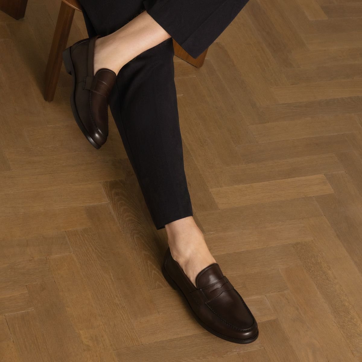Manfield - Heren - Donkerbruine leren loafers - Maat 45