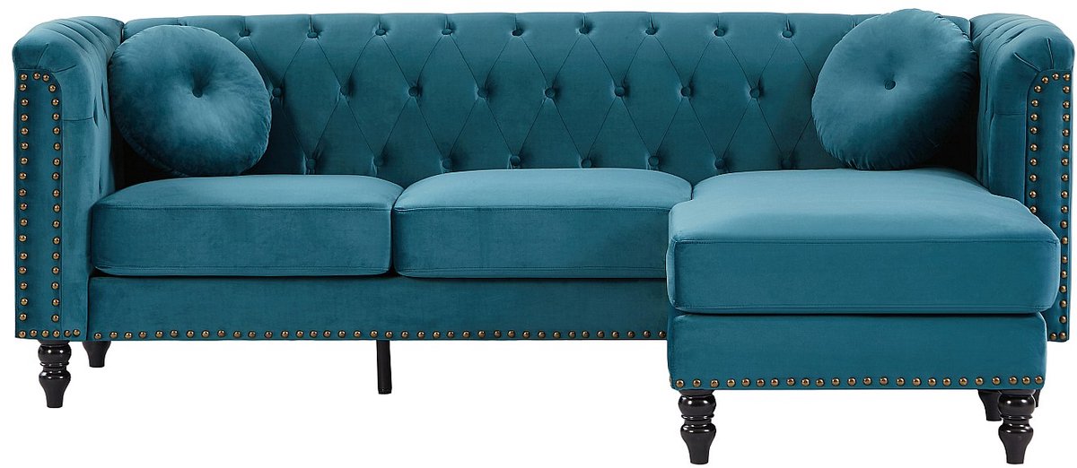 Vente-unique Omkeerbare hoekbank van blauwgroen velours TURNER Groenblauw