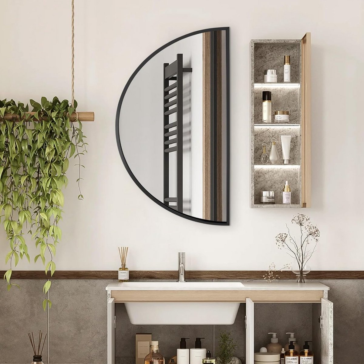 Decoratieve Halve Cirkel Spiegel - Elegante Halve Maan Wandspiegel voor Woonkamer, Badkamer of Kinderkamer