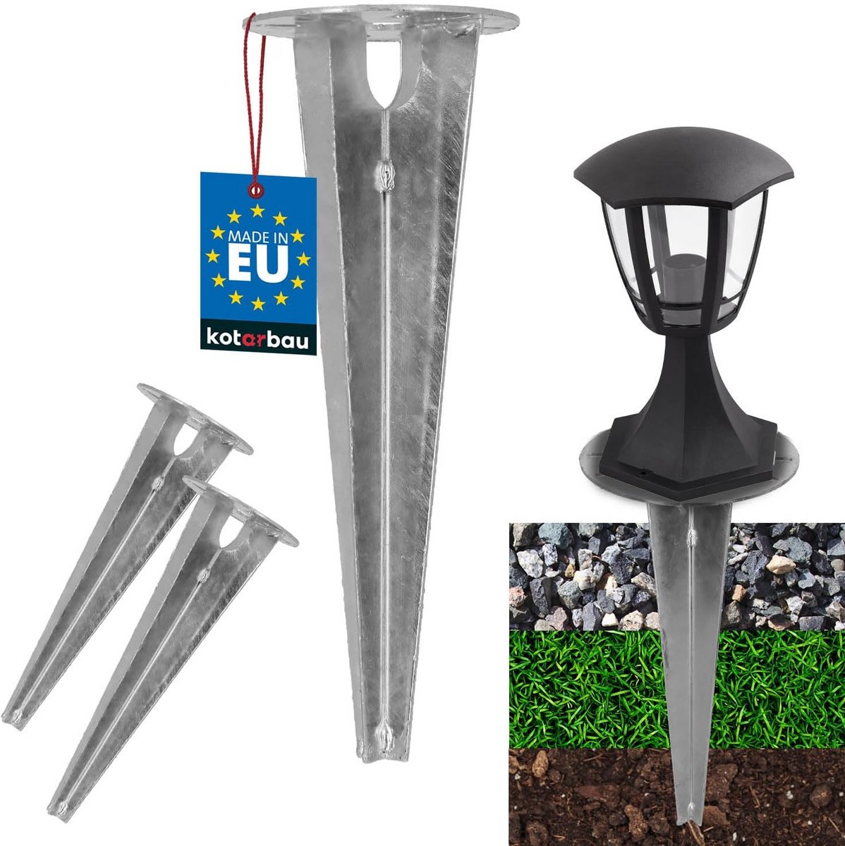 2 Stuks Inslaghuls voor Tuinverlichting, Gegalvaniseerd Staal