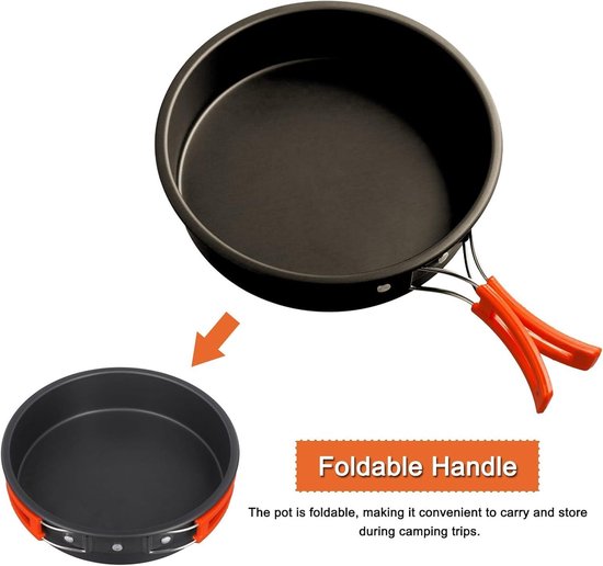 Lichtgewicht kookgerei set voor outdoor camping en picknick, non-stick koekenpan met opvouwbaar handvat- medium formaat — afbeelding 5