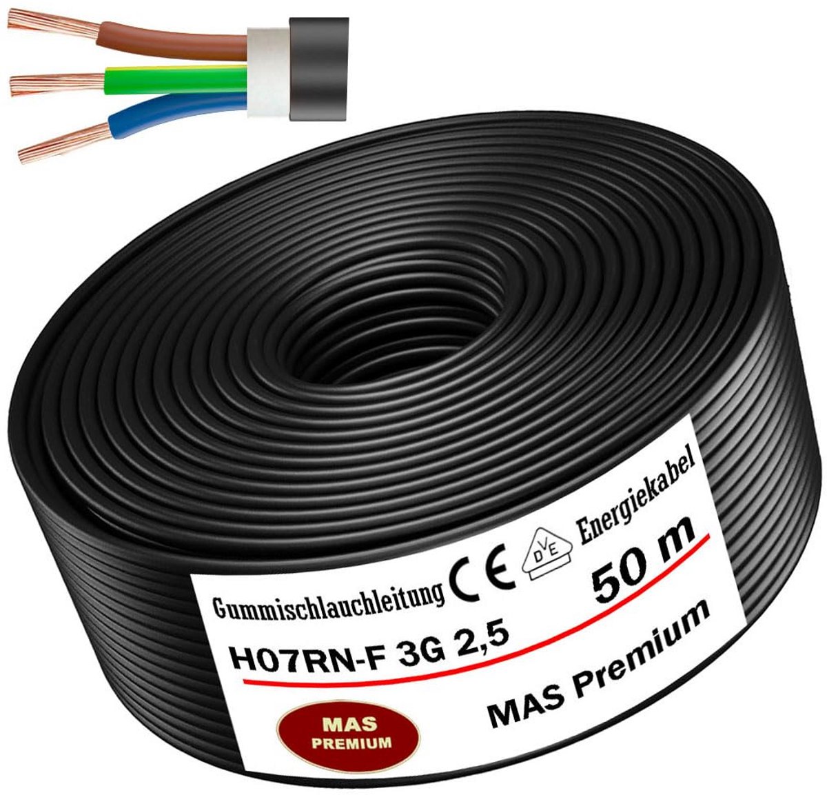 Flexibele Rubberkabel H07RN-F 3G2,5 mm² voor Bouwplaats en Zware Apparatuur - Diverse Lengtes
