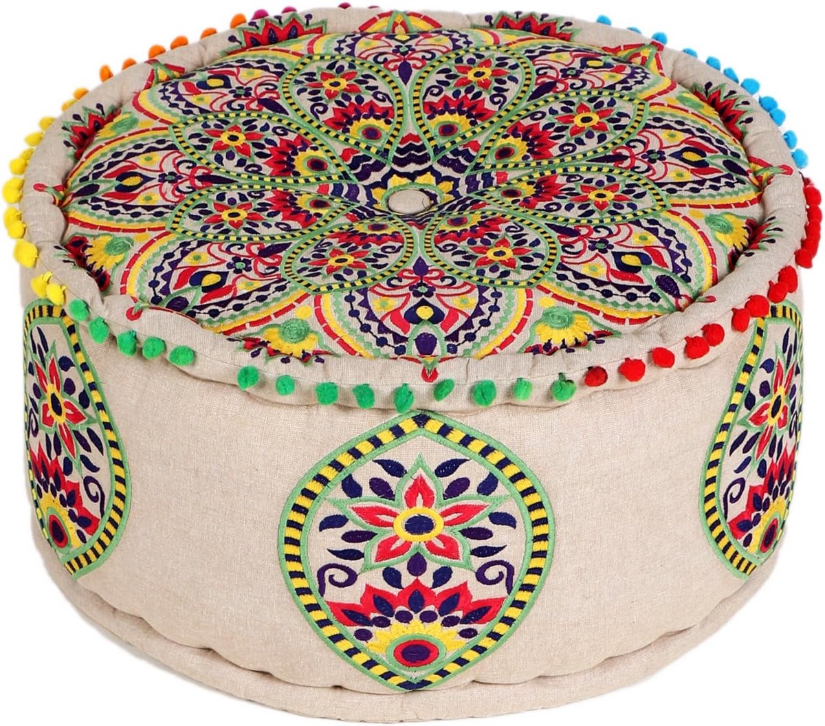 Ronde katoenen vloerkussen Poef 50 cm - Oosters Zitkussen met Vulling
