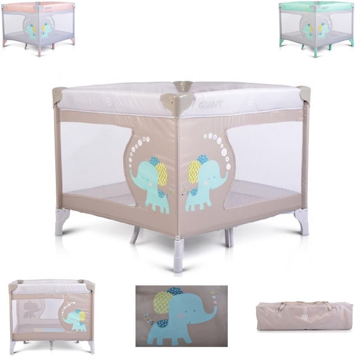 Opvouwbare Reisbox met Matras - Grijs Beige - Ideaal als Speelbox en Reisbed
